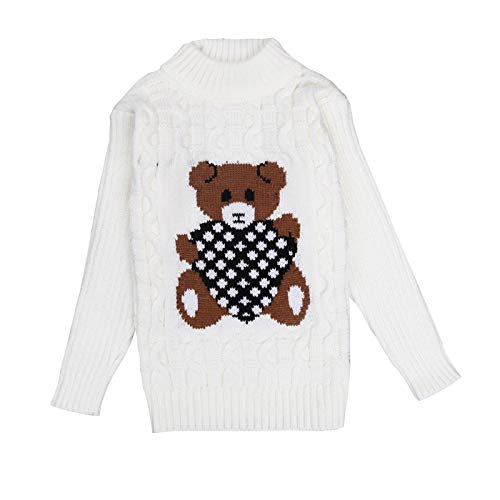 Kinder Rollkragenpullover Jungen Mädchen Strickpullover Winter Weihnachten Strick Pullover Pulli Baby Kleinkind Sweatshirt Langarm Strickpulli Bär Druck Sweater Tops (Weiß, 5-6 Jahre) von TinaDeer