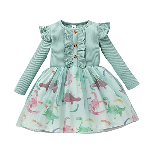 Kleider Baby Mädchen Herbst Winter Langarm Kleid Kleinkind Kinder Baby Mädchen Blume Druck Prinzessin Kleid für Hochzeit Geburtstag Party für 3 Monate - 3 Jahre (12-18 Monate, Grün) von TinaDeer