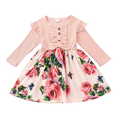 Kleider Baby Mädchen Herbst Winter Langarm Kleid Kleinkind Kinder Baby Mädchen Blume Druck Prinzessin Kleid für Hochzeit Geburtstag Party für 3 Monate - 3 Jahre (18-24 Monate, Rosa) von TinaDeer