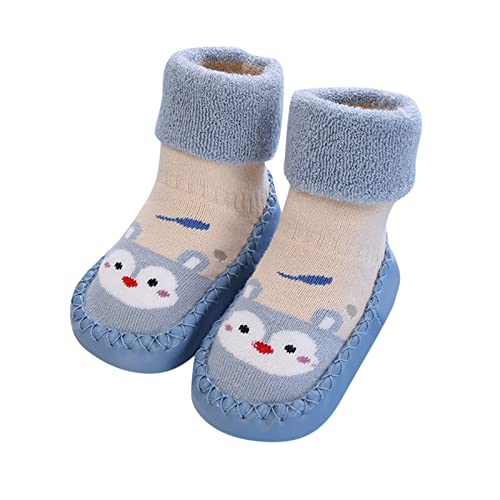 Kleinkind Cartoon Sockenschuhe Baby Mädchen Jungen Socken Schuhe Kinder Herbst Winter Warme Bodensocken Atmungsaktiv Krabbelschuhe Weiche Hausschuhe Rutschfest Lauflernschuhe (Blau, 25 EU) von TinaDeer