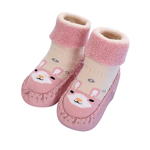 Kleinkind Cartoon Sockenschuhe Baby Mädchen Jungen Socken Schuhe Kinder Herbst Winter Warme Bodensocken Atmungsaktiv Krabbelschuhe Weiche Hausschuhe Rutschfest Lauflernschuhe (Rosa, 21 EU) von TinaDeer