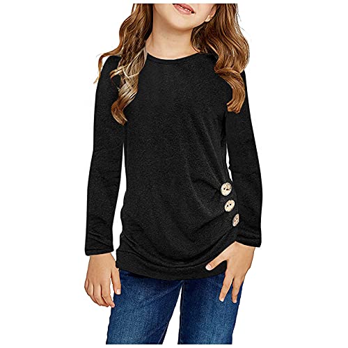 Kleinkind Mädchen Tunika Tops Crewneck Ultraweiches einfarbiges langärmliges lässiges Pullover-Sweatshirt mit seitlichen Knöpfen Tunika Indisch von TinaDeer