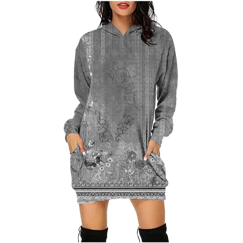 Longpullover für Damen Oversize Hoodie Vintage Elegant Pulloverkleid Winter Langarm Baumwolle Sweatshirts Damen Lang Strickpullover Herbst Kleider Pullover Oversize Damen Sweatkleid Kapuzenkleid von TinaDeer