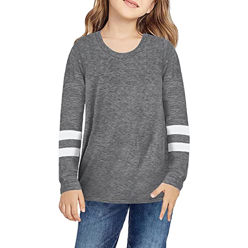 Lose Kinder-Tops Tunika mit Rundhalsausschnitt, Bluse, Ärmel, T, Mädchen, Teenager, lässig, lang, Pullover, Hemd, Sweatshirt, lässige Mädchen-Oberteile Shirt Jungen 152 von TinaDeer