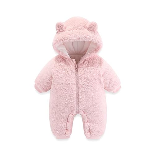 Neugeborene Schneeanzug Baby Winter Overall mit Bär Kapuze, Zip Fleece Einteiliger Strampler mit Füße, Jungen Mädchen Winter Spieler Jumpsuit für Baby Neugeborene Kleinkind, 0-12 Monate von TinaDeer