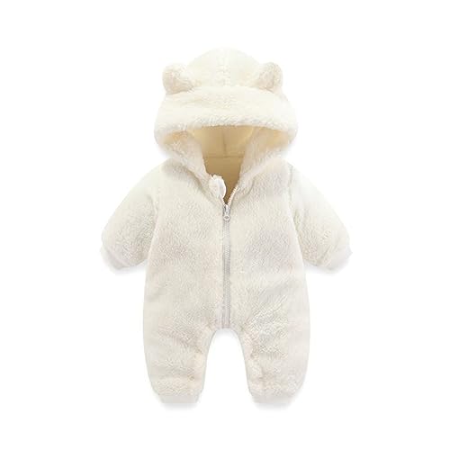 Neugeborene Schneeanzug Baby Winter Overall mit Bär Kapuze, Zip Fleece Einteiliger Strampler mit Füße, Jungen Mädchen Winter Spieler Jumpsuit für Baby Neugeborene Kleinkind, 0-12 Monate von TinaDeer