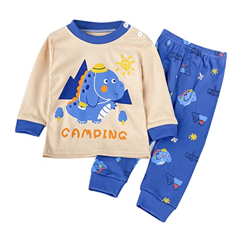 Neugeborenes Baby Jungen Zweiteiliger Schlafanzüge Dinosaurier Druck Nachtwäsche Set Kleinkind Kinder Schlafanzug Set Herbst Winter Pyjama Set 50 56 62 68 74 80 86 92 98 104 (Blau, 12-18 Monate) von TinaDeer