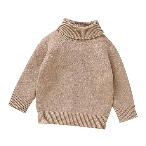 Pullover Teenager Mädchen und Mädchen, gestrickt, Rollkragenpullover mit Zopfmuster, weich, warm, für Kleinkinder, hoher Kragen, Kinderpullover (Khaki, 12-18 Months) von TinaDeer