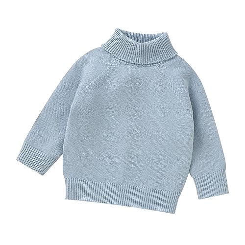 Pullover Teenager Mädchen und Mädchen, gestrickt, Rollkragenpullover mit Zopfmuster, weich, warm, für Kleinkinder, hoher Kragen, Kinderpullover (Light Blue, 12-18 Months) von TinaDeer