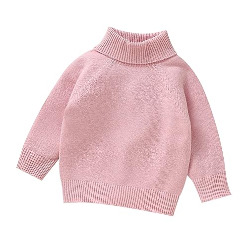 Pullover Teenager Mädchen und Mädchen, gestrickt, Rollkragenpullover mit Zopfmuster, weich, warm, für Kleinkinder, hoher Kragen, Kinderpullover (Pink, 6-9 Months) von TinaDeer