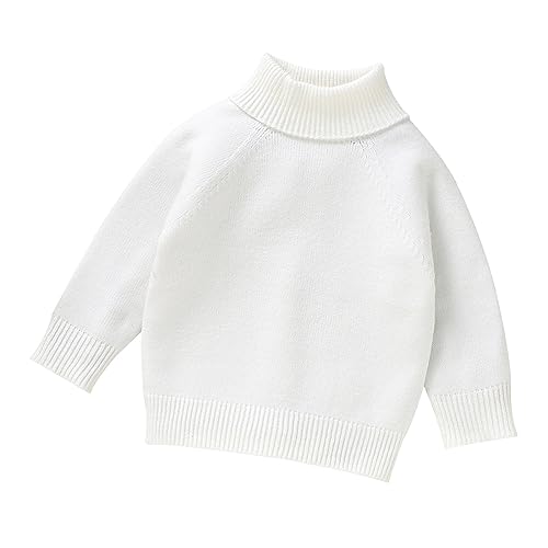 Pullover Teenager Mädchen und Mädchen, gestrickt, Rollkragenpullover mit Zopfmuster, weich, warm, für Kleinkinder, hoher Kragen, Kinderpullover (White, 12-18 Months) von TinaDeer