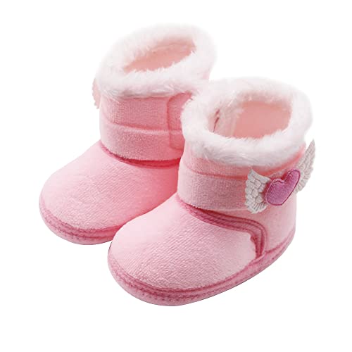 TinaDeer 0-12 Monate Mädchen Jungen Wärme Gefütterte Schneestiefel Neugeborene Baby Winterschuhe Baby rutschfest Stiefel Kleinkindschuhe Weichsohlen Schlupfstiefel (Rosa, 9-12 Monate) von TinaDeer