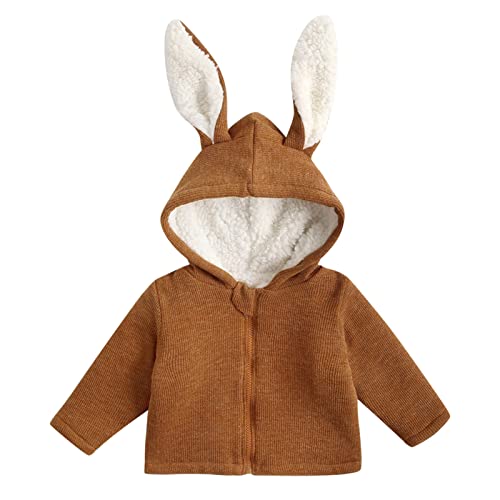 TinaDeer 1-6 Jahre Baby Kleinkind Jungen Mädchen Strickfleecejacke mit Hasen Ohren Kapuze Kinder Fleecejacke Frühling Herbst Winter Warm Jacke Langarm Kuscheljacke Fleecemantel (Brown, 3-4 Years) von TinaDeer