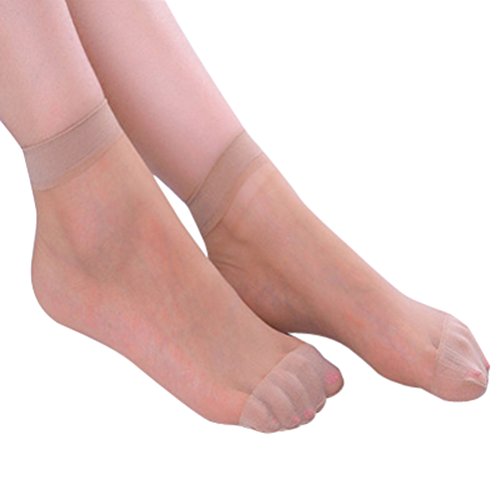 TinaDeer 10 Paar Feinstrumpfsöckchen Damen Ultradünne Socken Ultra Dünn Frühling Sommer Kurze Seidenstrümpfe Kurzsocken Schlank Socken für Frauen (Beige, Einheitsgröße) von TinaDeer