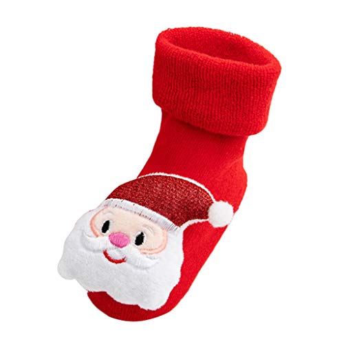 TinaDeer Antirutsch Weihnachten Cartoon Babysocken Neugeboren Baby Kleinkinder Mädchen Jungen Baumwolle Socken Herbst Winter Socken Dick warm Socken für Baby 0-3 Jahre (Rot, 0-12 Monate) von TinaDeer