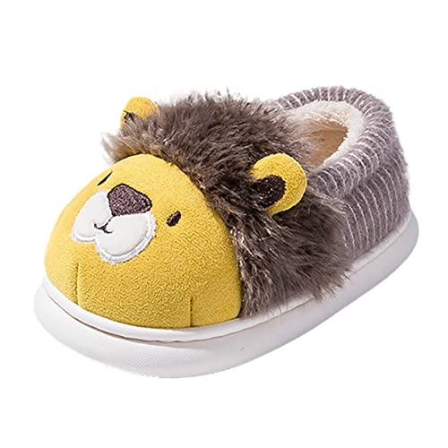 TinaDeer Baby Jungen Mädchen Cartoon Löwe Baumwollschuhe Kinder Rutschfest Hausschuhe Kleinkind Winter Pantoffeln Bequeme Home Slippers Unisex Warme Plush Gefüttert Hüttenschuhe (Gelb, 27.5 EU) von TinaDeer