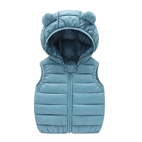 TinaDeer Baby Kleinkind Mädchen Jungen Daunenweste Steppweste mit Bärenohren Kapuze Kinder Weste Jacke Frühling Herbst Winter Ärmellos Kapuzenweste Winterweste für 1-6 Jahre (Blue, 12-18 Months) von TinaDeer