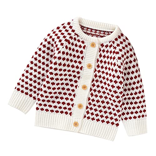 TinaDeer Baby Mädchen Jungen Rundhals Strickjacke Neugeborene 0-18 Monate Gestrickte Mantel Kleinkind Strickmantel Herbst Winter Einfarbig Strickpullover Strickoberteile (Weiß, 3-6 Monate) von TinaDeer