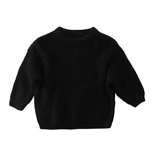 TinaDeer Baby Mädchen Jungen Strickpullover Bluse Pullover Kinder Kleinkind Langarm Rundhalsausschnitt Warme Sweatshirt Strick Pullover Herbst Winter Kleidung (Schwarz, 3-6 Monate) von TinaDeer