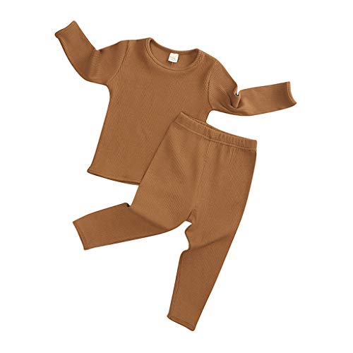 TinaDeer Baby Mädchen Jungen Zweiteiliger Schlafanzüge Kleinkind Kinder Pyjama Set Einfarbig Schlafanzug Set Frühling Herbst Winter Nachtwäsche Set 50 56 62 68 74 80 86 92 98 104 (Braun, 12-24 Monate) von TinaDeer