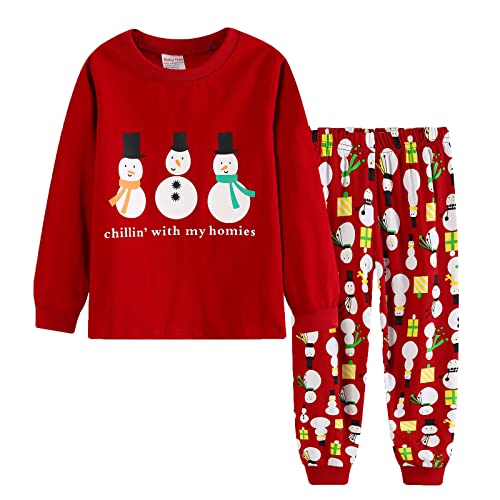 TinaDeer Baby Mädchen Jungen Zweiteiliger Schlafanzüge Weihnachten Schneemann Bedruckte Schlafanzug Nachtwäsche Set Kleinkind Kinder Pyjama Set 80 86 92 98 104 110 116 122 128 (Red, 6-7 Years) von TinaDeer