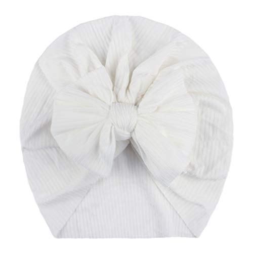 TinaDeer Baby Mädchen Turban Hüte mit Schleife Neugeboren Kleinkind Kopfband Stirnband Haarband Knoten Mütze Sommer Stretch Schleife Headwear Kleinkind Neugeborene Mütze Hut Hut (Weiß), Einheitsgröße von TinaDeer