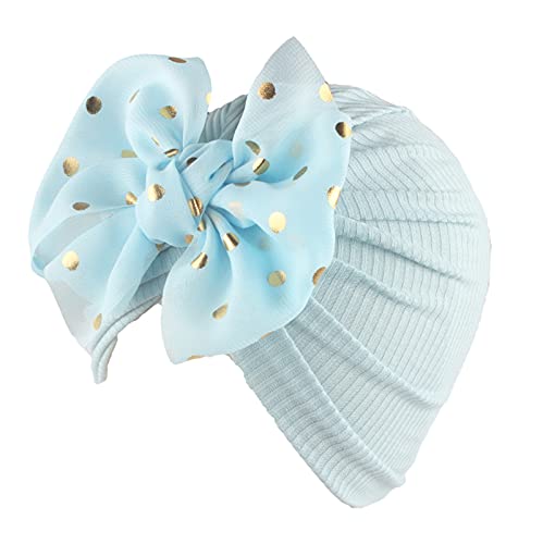 TinaDeer Baby Mädchen Turban Hüte mit Schleife Neugeboren Kleinkind Stirnband Haarband Knoten Mütze Sommer Stretch Taufe Headwear Neugeborenes Mütze Hut für 0-3 Jahre (Blau, 18x17cm) von TinaDeer