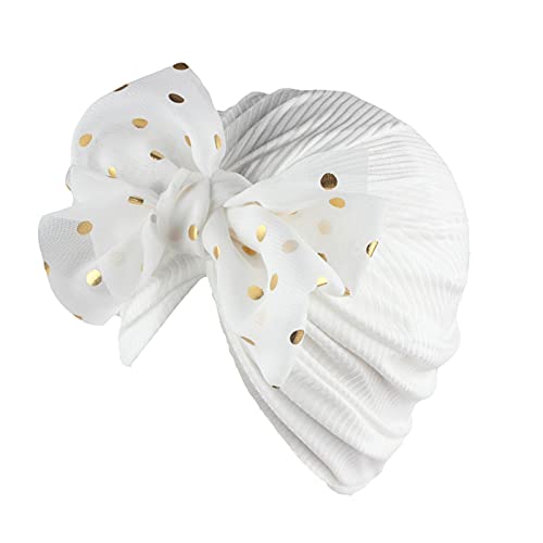 TinaDeer Baby Mädchen Turban Hüte mit Schleife Neugeboren Kleinkind Stirnband Haarband Knoten Mütze Sommer Stretch Taufe Headwear Neugeborenes Mütze Hut für 0-3 Jahre (Weiß, 18x17cm) von TinaDeer