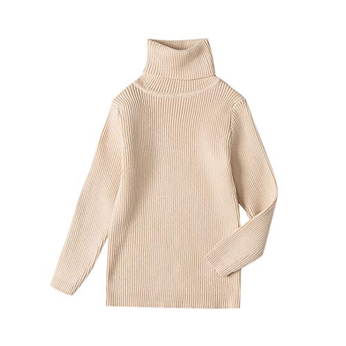 TinaDeer Baby Rolli Kleinkind Kinder Rollkragenpullover Jungen Mädchen Strickpullover Langarm Warme Sweatshirt Rundhalsausschnitt Strick Pullover Herbst Winter Kleidung (Beige, 2-3 Jahre) von TinaDeer