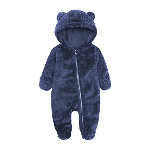 TinaDeer Baby Schneeanzüge Winter Overall mit Kapuze Winter Strampler Fleece Overall mit Fuß für Babys Neugeborene Kleinkind Mädchen Jungen Warm Jumpsuit für 0-12 Monate (Marine, 0-3 Monate) von TinaDeer