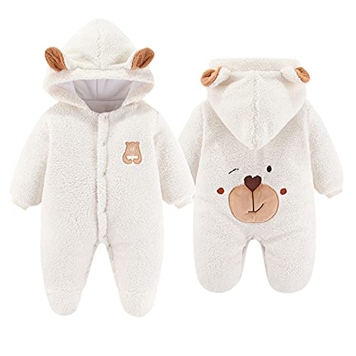 TinaDeer Baby Schneeanzüge Winter Overall mit Kapuze Winter Strampler Fleece Overall mit Fuß für Babys Neugeborene Kleinkind Mädchen Jungen Warm Jumpsuit für 0-12 Monate (Weiß B, 9-12 Monate) von TinaDeer