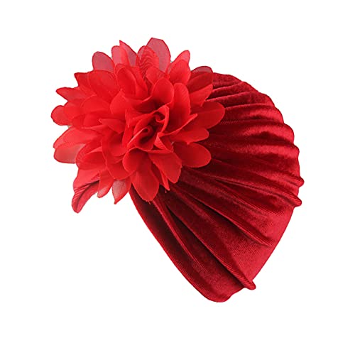 TinaDeer Baby Turban Hüte Neugeborene Mädchen jungen Kleinkind Turban Brötchen Knoten Hüte Headwraps mit Große Blume Weiche Nette Kleinkind Stirnband Mütze (Rot, One Size) von TinaDeer