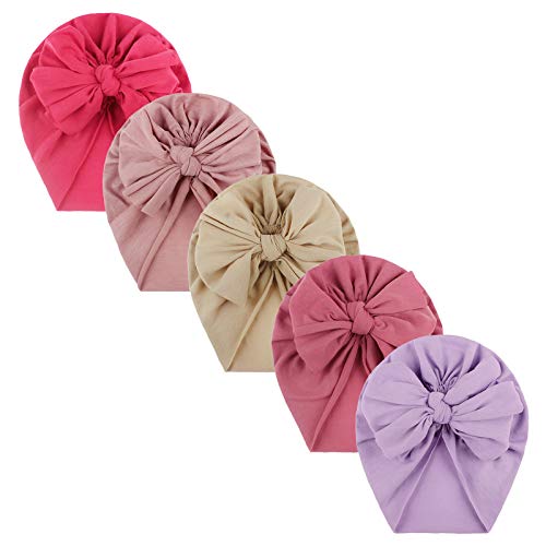 TinaDeer Baby Turban Neugeboren Mädchen Taufe Stirnband Haarband mit Schleife Sommer Stretch Headwrap Beanie Headwear Cap Mütze Hut für 0-3 Jahre Kleinkind Säuglinge Mädchen (E), Einheitsgröße von TinaDeer