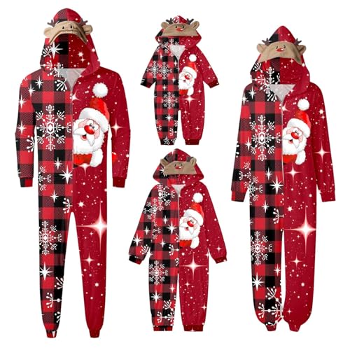 TinaDeer Bequeme Weihnachts-Mutter-Nachtwäsche, passender Familien-Pyjama, Weihnachts-Druck, langärmeliger Overall, weicher Urlaubs-Strampler Jumpsuit Herren Baumwolle Weihnachten (B05, L) von TinaDeer