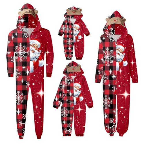 TinaDeer Bequeme Weihnachts-Mutter-Nachtwäsche, passender Familien-Pyjama, Weihnachts-Druck, langärmeliger Overall, weicher Urlaubs-Strampler Pyjama Herren Lang Baumwolle Winter (B06, L) von TinaDeer