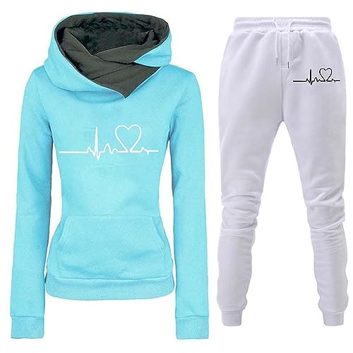 TinaDeer Damen-Set mit lässigem Blumendruck, langärmeligem Kapuzenpullover und Hose mit Taschen Leggins Damen (01 BU4, XXL) von TinaDeer