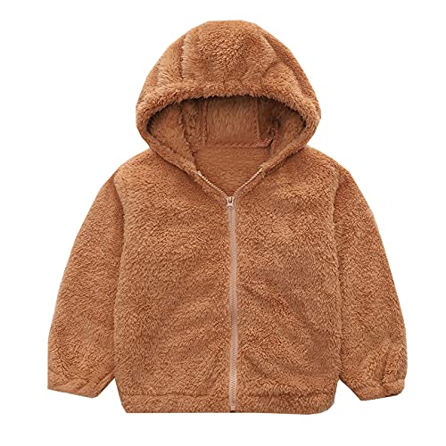 TinaDeer Fleecejacke Baby Kinder Mädchen Jungen mit Kapuze Herbst Winter Jacke Strickfleecejacke Kuscheljacke Fleecemantel Strickfleecejacke Kapuzenmantel Schneeanzug 1-6 Jahre (Braun B, 150) von TinaDeer