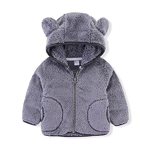 TinaDeer Fleecejacke Baby Kinder Mädchen Jungen mit Kapuze Herbst Winter Jacke Strickfleecejacke Kuscheljacke Fleecemantel Strickfleecejacke Kapuzenmantel Schneeanzug 1-6 Jahre (Grau, 110) von TinaDeer