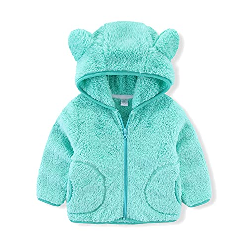 TinaDeer Fleecejacke Baby Kinder Mädchen Jungen mit Kapuze Herbst Winter Jacke Strickfleecejacke Kuscheljacke Fleecemantel Strickfleecejacke Kapuzenmantel Schneeanzug 1-6 Jahre (Minzgrün, 100) von TinaDeer