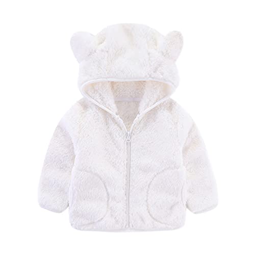 TinaDeer Fleecejacke Baby Kinder Mädchen Jungen mit Kapuze Herbst Winter Jacke Strickfleecejacke Kuscheljacke Fleecemantel Strickfleecejacke Kapuzenmantel Schneeanzug 1-6 Jahre (Weiß, 110) von TinaDeer