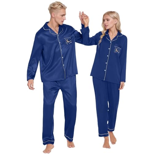 TinaDeer Geschenke für Paare, Partner Pyjama 2er Set für Paare, Pyjamahemd Schlafanzughose Herren Damen Set, Schlafanzug Herren Damen Lang Set, Pyjama für Paare, Paare Geschenke für Ihn und Sie von TinaDeer