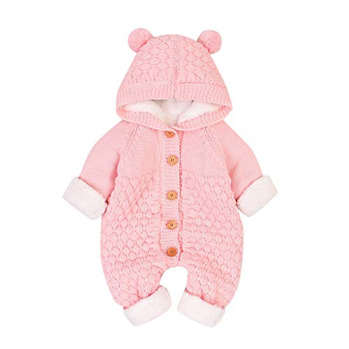 TinaDeer Herren Outdoor Pullover Velvet Winter Warm Coat Knit Outwear Hooded Jumpsuit (Pink, 6-12 Months) von TinaDeer