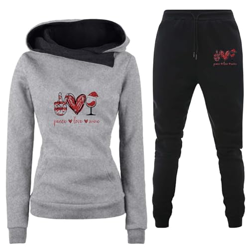 TinaDeer Jogginganzug Trainingsanzug Damen 2-Teilig Wine Weihnachten Druck Hoodie Jogginghose Sweatshirt Hose Zweiteiler Jogginganzüge Damen Kapuzenpullover Sporthose Set von TinaDeer