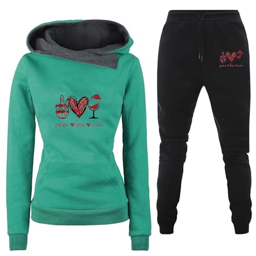 TinaDeer Jogginganzug Trainingsanzug Damen 2-Teilig Wine Weihnachten Druck Hoodie Jogginghose Sweatshirt Hose Zweiteiler Jogginganzüge Damen Kapuzenpullover Sporthose Set von TinaDeer