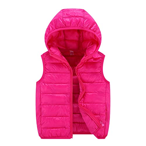 TinaDeer Kinder Jungen Mädchen Weste Jacke Steppweste mit Kapuze Baby Kleinkind Winterweste Frühling Herbst Winter Ärmellos Daunenweste Kapuzenweste für 3-12 Jahre Unisex (Hot Pink, 4-5 Years) von TinaDeer