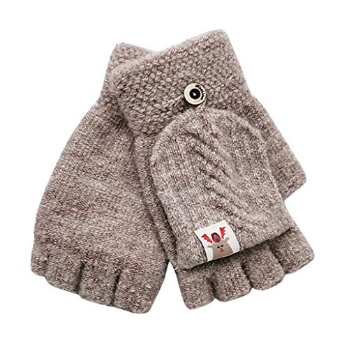 TinaDeer Kinder Mädchen Jungen Halbfinger Handschuhe Fingerlose Fäustlinge Winter Fingerhandschuhe Strickhandschuhe Thermohandschuhe mit Klappe (Braun, 15.5X8.5cm) von TinaDeer