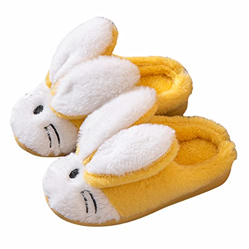 TinaDeer Kinder Mädchen Jungen Hausschuhe Baby Kleinkind Winter Pantoffeln Cartoon Hase Hüttenschuhe Rutschfest Warme Gefüttert Baumwollschuhe Kuschelige Bequeme Home Slippers (Gelb, 31 EU) von TinaDeer