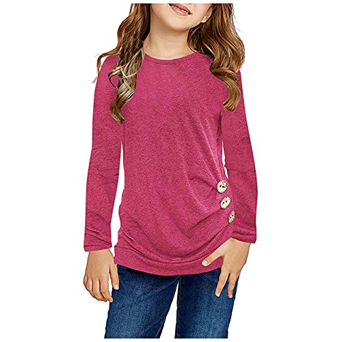 TinaDeer Kinder Mädchen Langarmshirt Knoten Vorne Longsleeve T-Shirt Lässige Lose Bluse T-Stück Baumwolle Rundhals Langarm Tunika Tops Teenager Mädchen, Rosa, 8-9 Jahre von TinaDeer