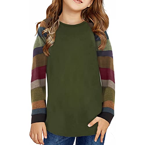 TinaDeer Kinder Mädchen Langarmshirt Spleißen Streifen Longsleeve T-Shirt Lässige Lose Bluse T-Stück Baumwolle Rundhals Langarm Tops für 4-13 Jahre Teenager Mädchen von TinaDeer