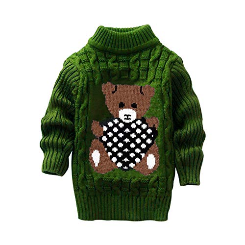 TinaDeer Kinder Rollkragenpullover Jungen Mädchen Strickpullover Winter Weihnachten Strick Pullover Pulli Baby Kleinkind Sweatshirt Langarm Strickpulli Bär Druck Sweater Tops (Grün, 2-3 Jahre) von TinaDeer